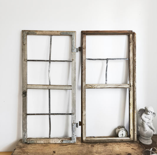 Antique 2-Pane Wood Window Frame: Modern Farmhouse Wall Decor