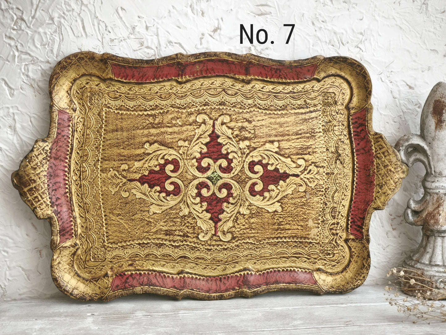 Florentine Gilded Wood Serving Tray: Italian Florence Shabby Chic Vanity Tray