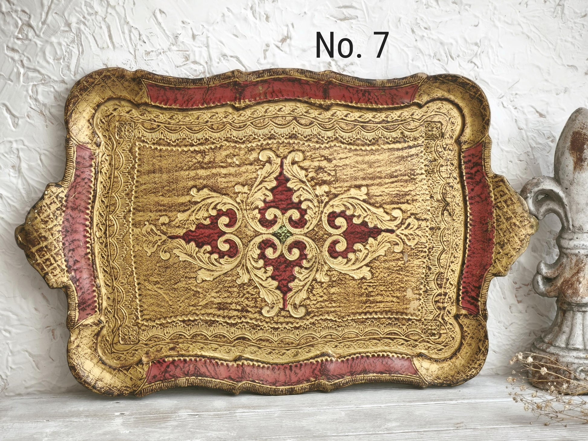 Florentine Gilded Wood Serving Tray: Italian Florence Shabby Chic Vanity Tray