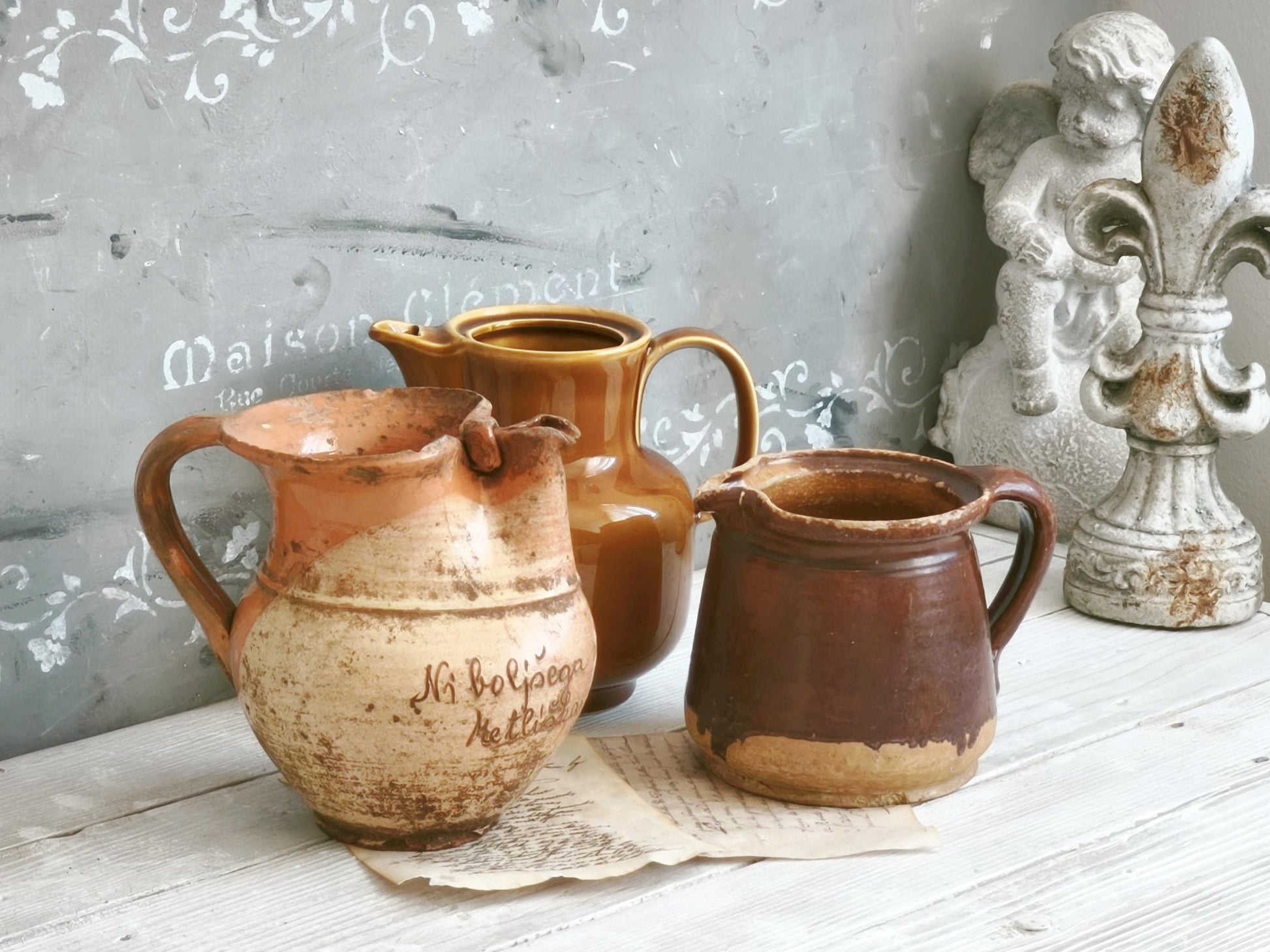 Antique Terracotta Pitcher Pot: Rustic French Confit Jar, Vase