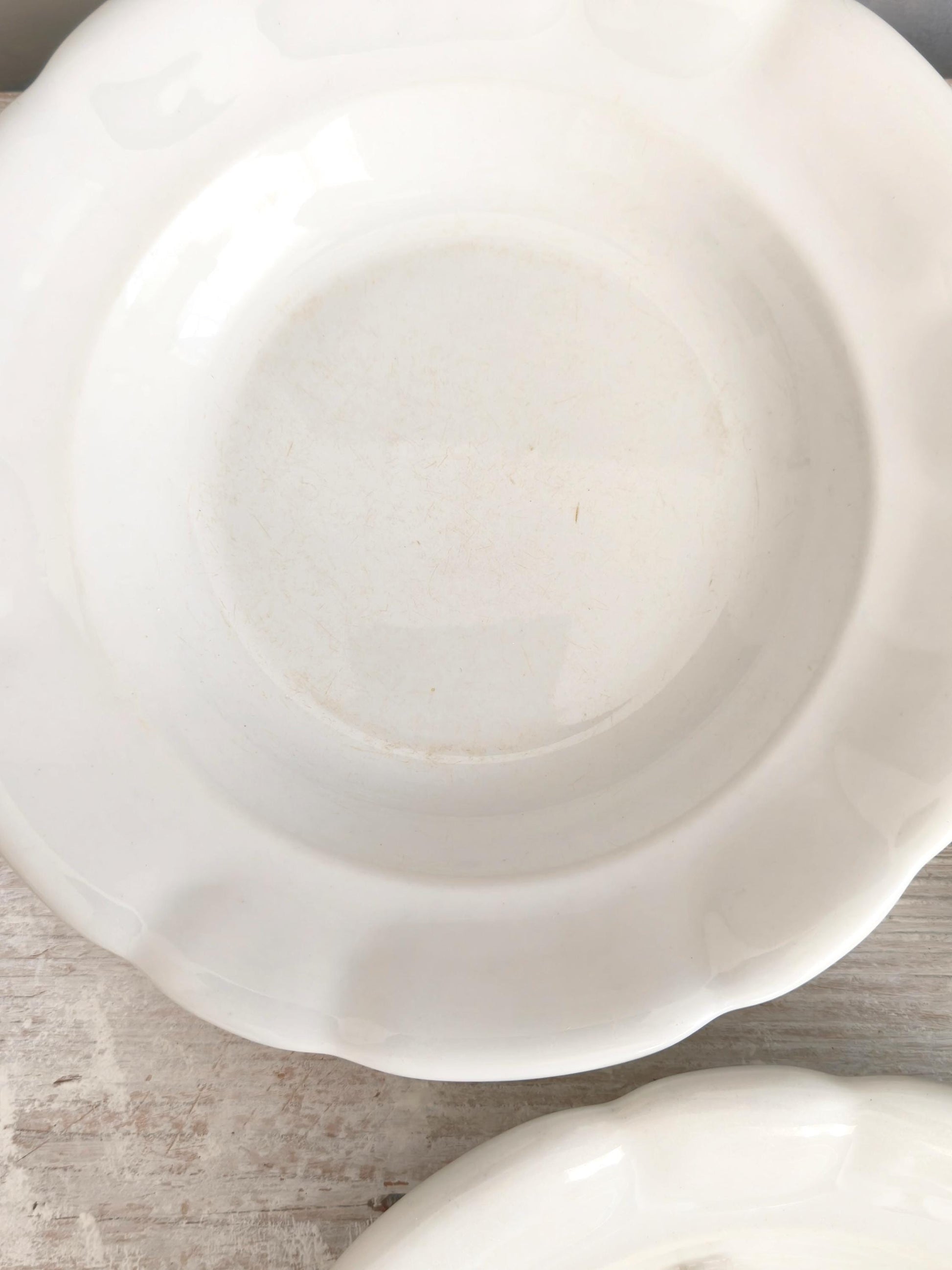 6 Antique Tea Stained Ironstone Soup Bowls or Set 4 Dinner Plates: Creamware Pasta Dish, Shallow Bowl, Cottagecore Kitchen