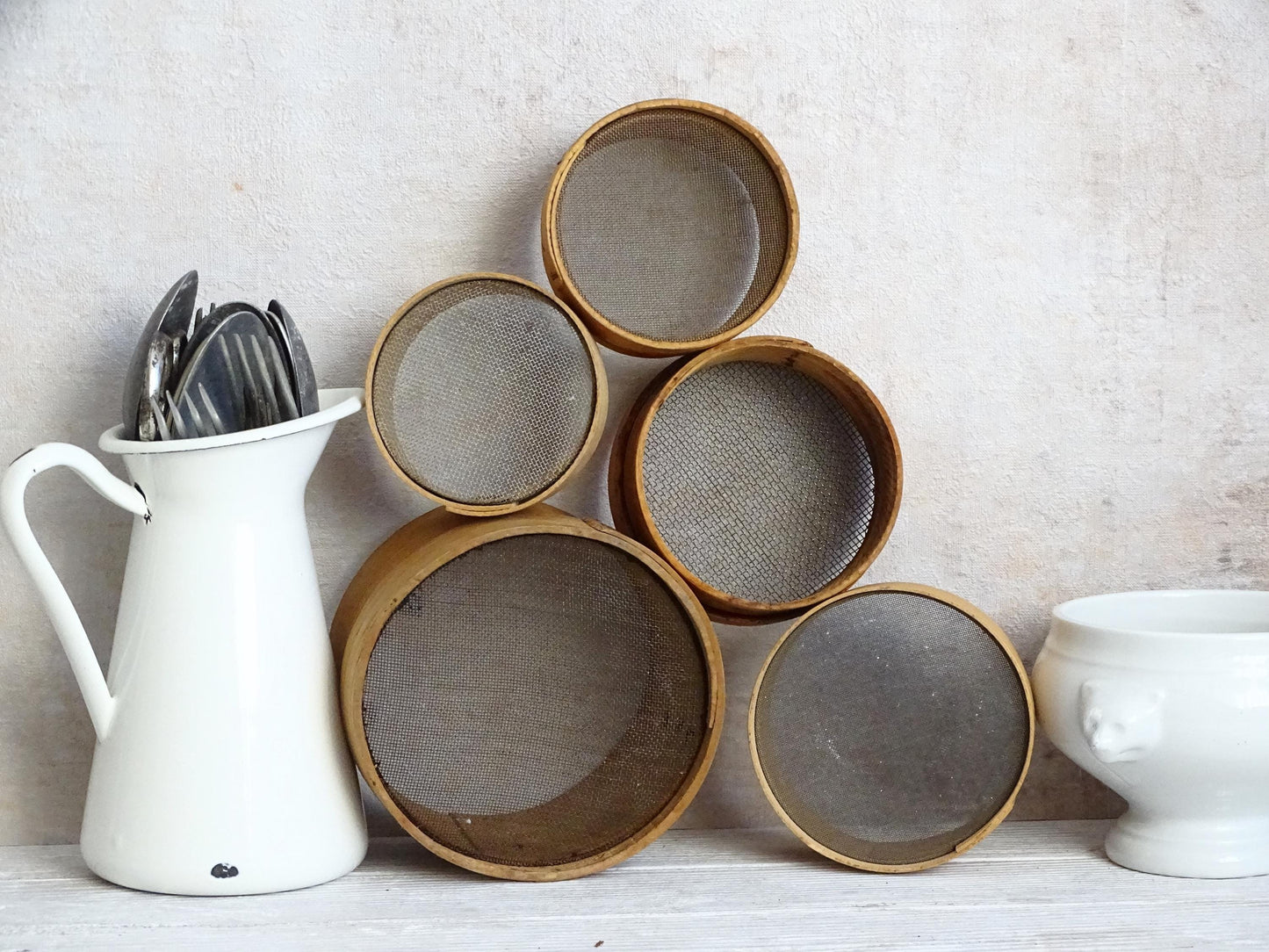 Small Wood Flour Sifter, Bentwood Sieve, Kitchen Baking Utensil, Round Old Sifter, Wood Mesh Colander, French Farmhouse Country Kitchen