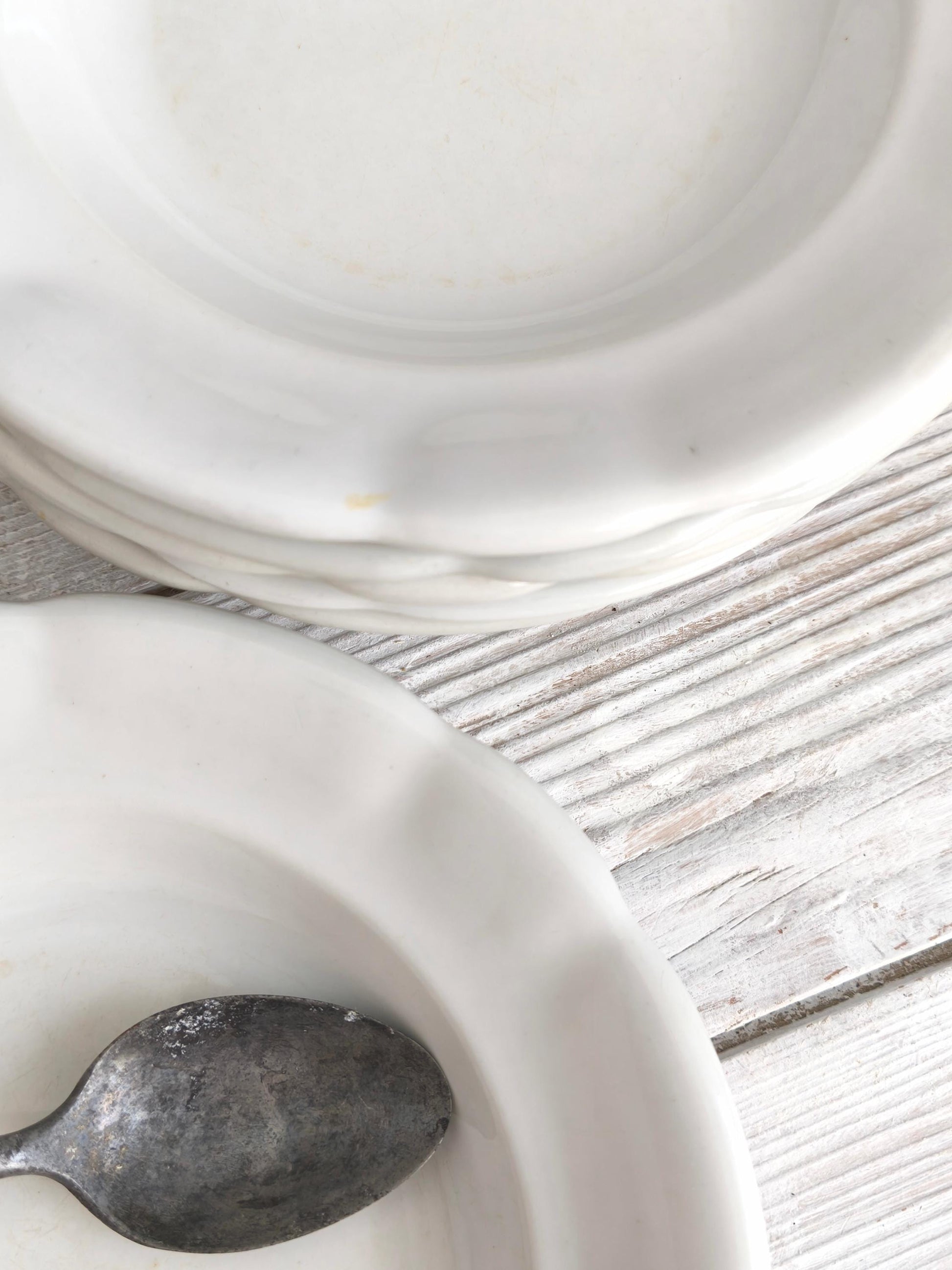 6 Antique Tea Stained Ironstone Soup Bowls or Set 4 Dinner Plates: Creamware Pasta Dish, Shallow Bowl, Cottagecore Kitchen