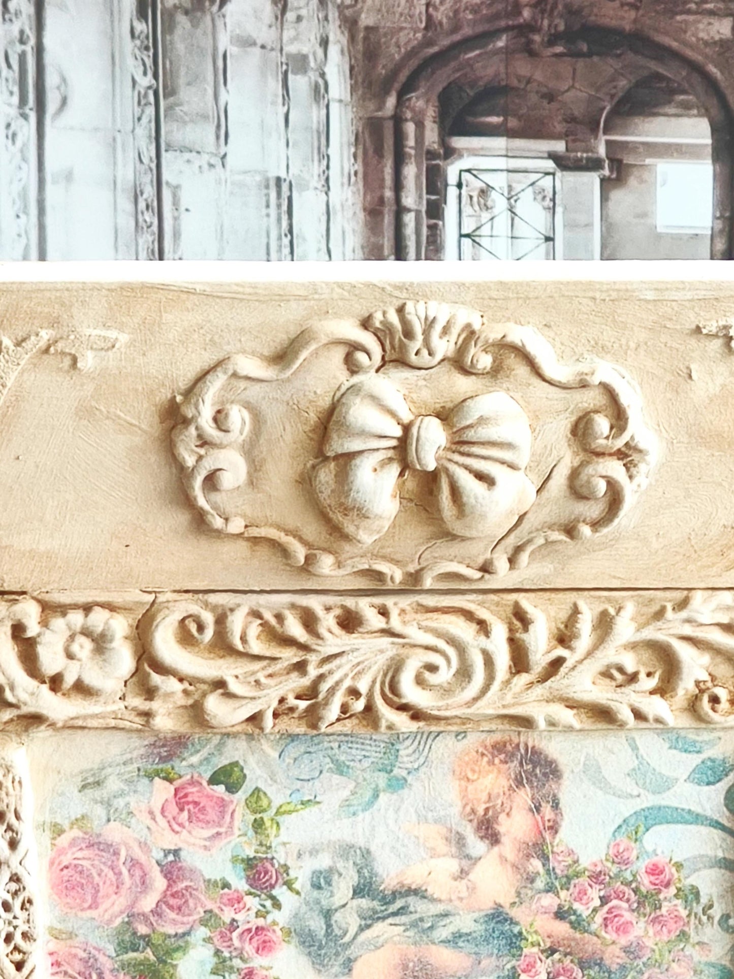 Putty Angel Cherub Wall Panel, French Decor, Cherub Picture, Shabby Chic Decor, Ornate Antique Style Cherub Wall Plaque