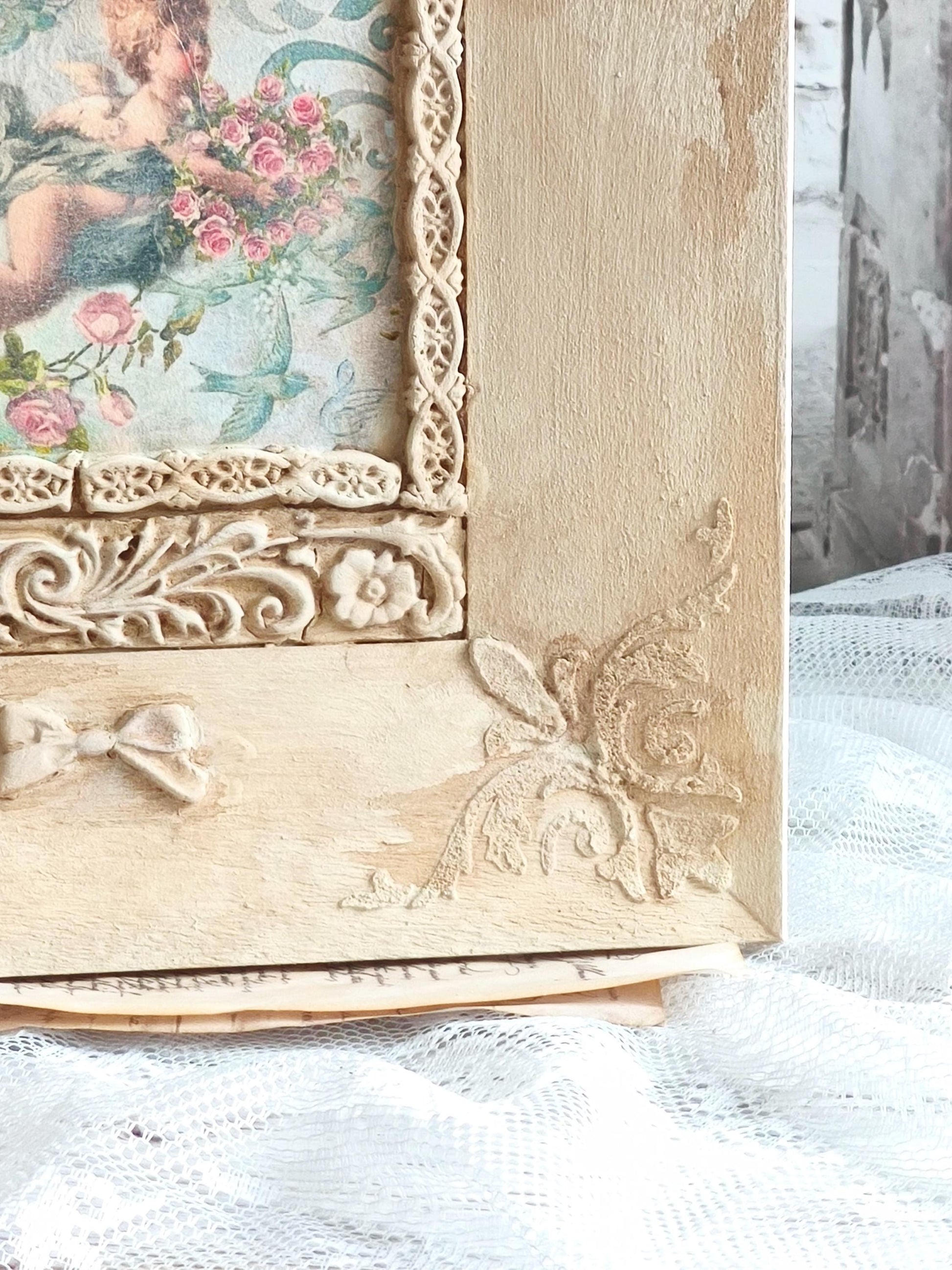 Putty Angel Cherub Wall Panel, French Decor, Cherub Picture, Shabby Chic Decor, Ornate Antique Style Cherub Wall Plaque