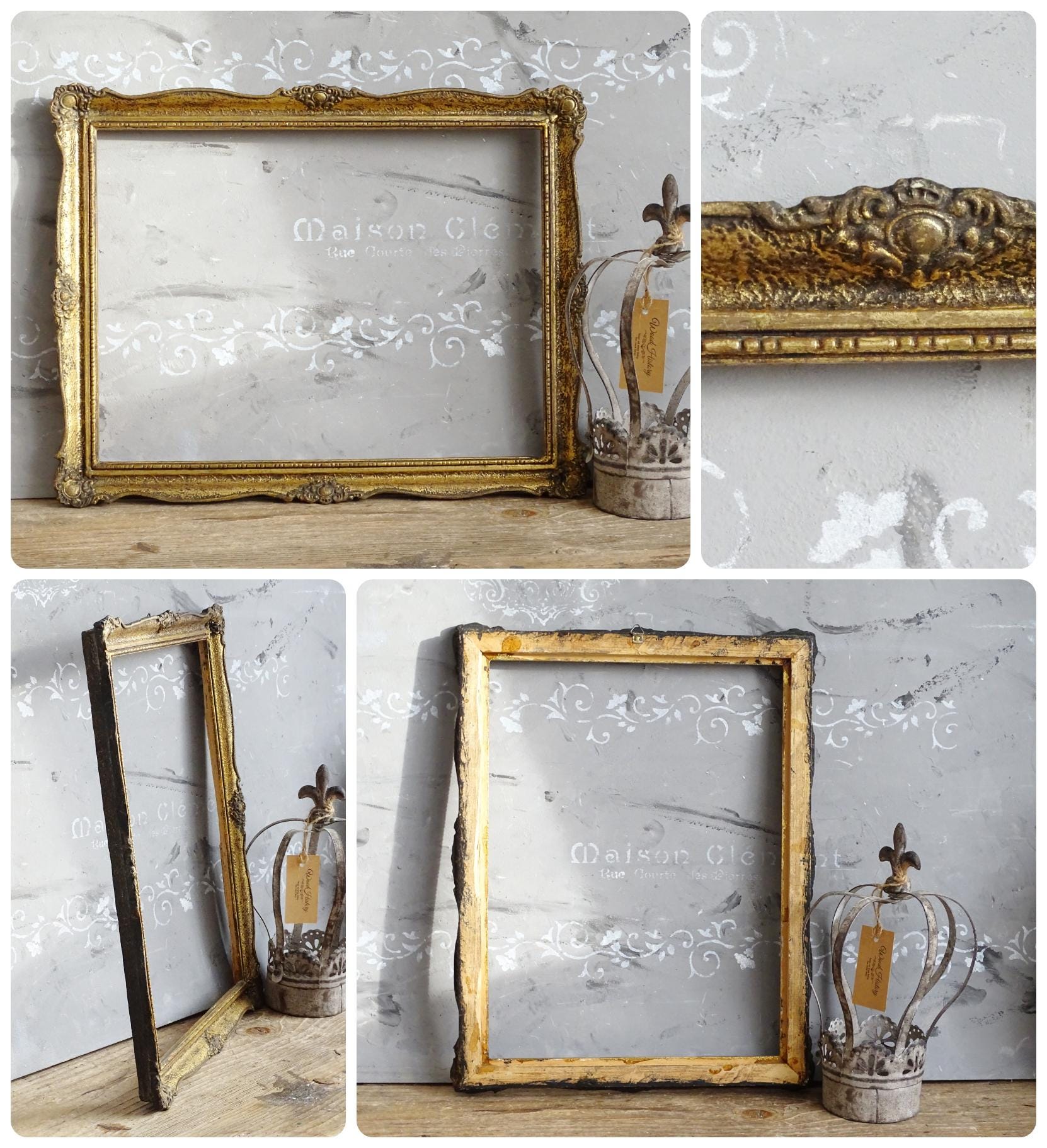 Large Ornate Gilt Wood Picture Frame: Hollywood Regency Wall Deco, Oval or Rectangle Gold Frame