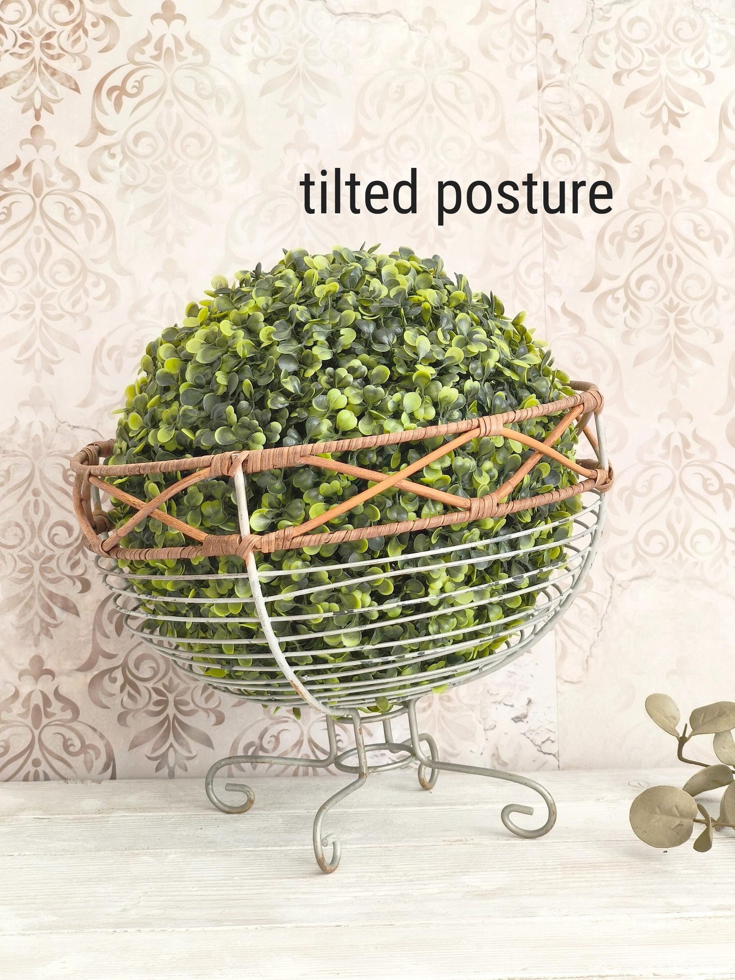 Pedestal Round Wire Basket, Metal Bowl on Stand, Fruit Bowl, Plant Pot Holder, Jardiniere, Brocante Shabby Chic Decor, Vase