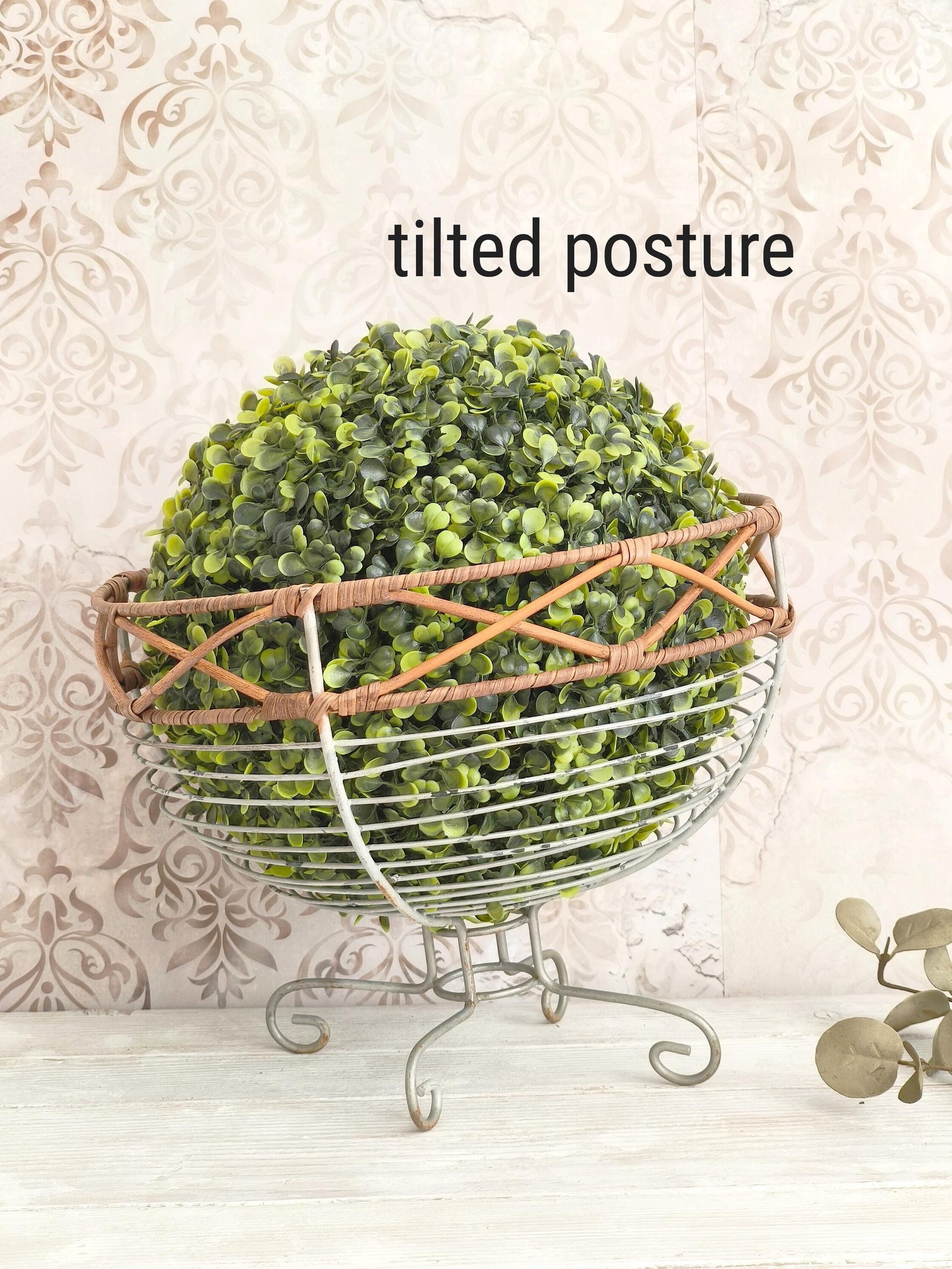 Pedestal Round Wire Basket, Metal Bowl on Stand, Fruit Bowl, Plant Pot Holder, Jardiniere, Brocante Shabby Chic Decor, Vase