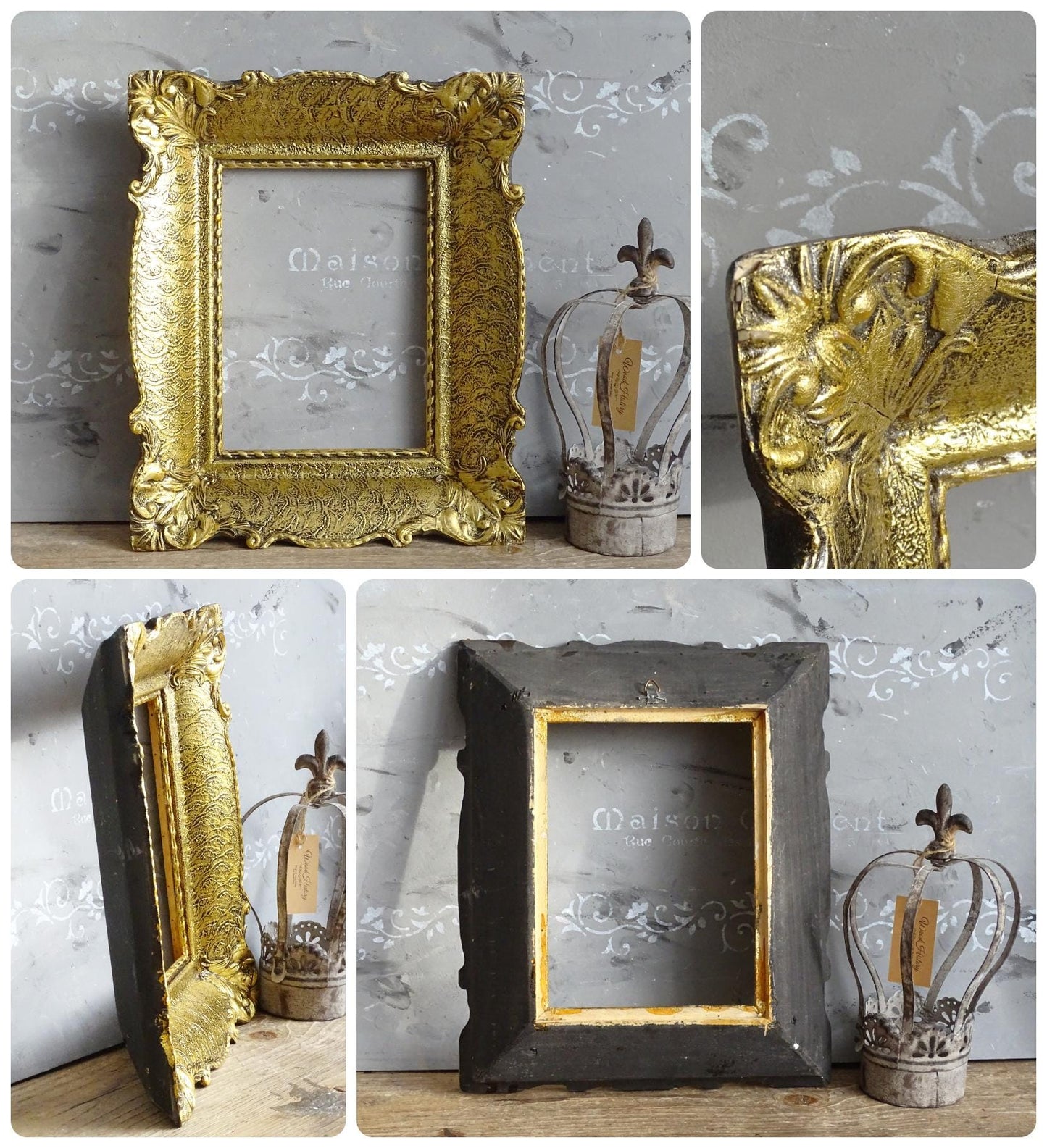 Large Ornate Gilt Wood Picture Frame: Hollywood Regency Wall Deco, Oval or Rectangle Gold Frame