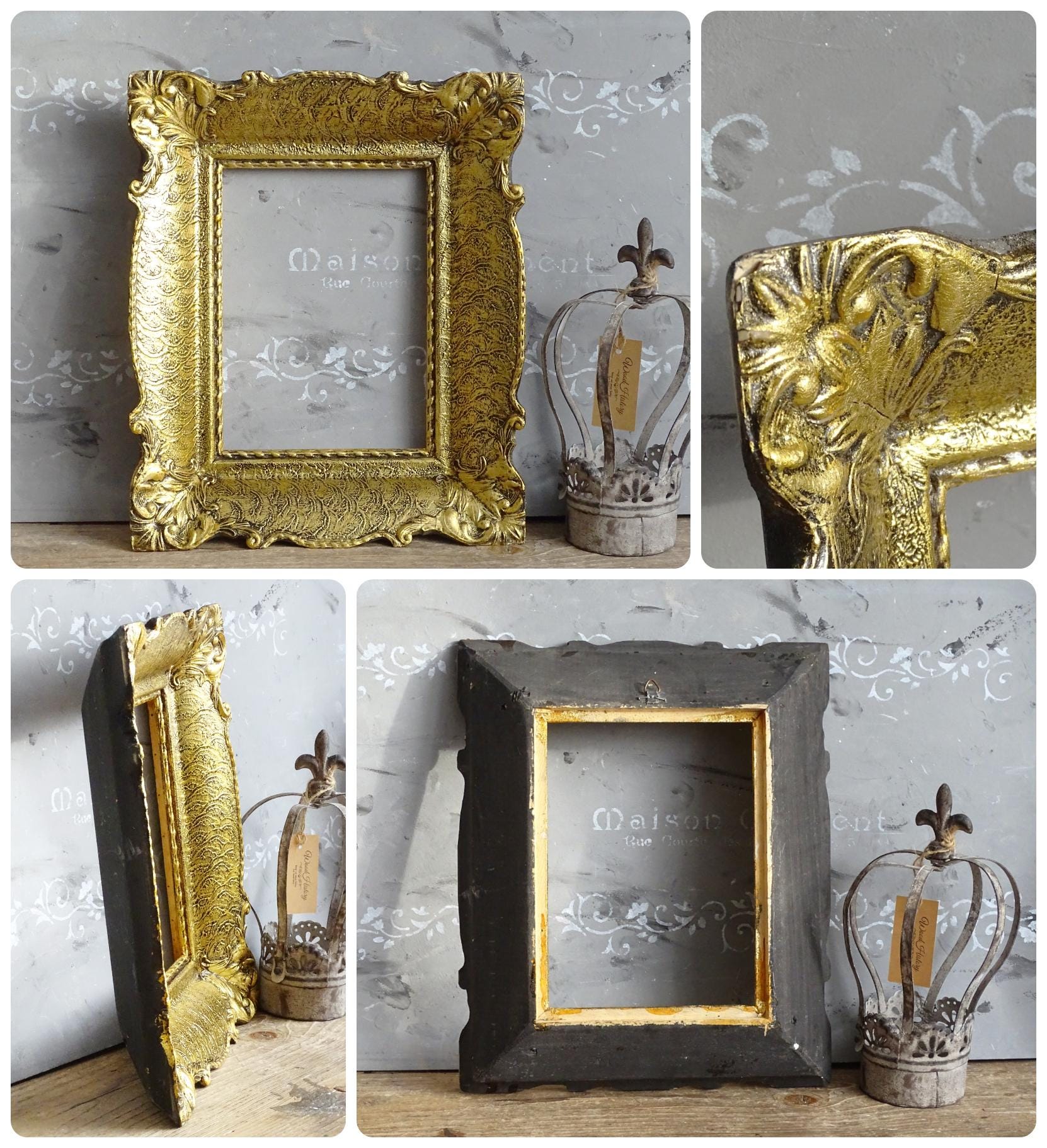 Large Ornate Gilt Wood Picture Frame: Hollywood Regency Wall Deco, Oval or Rectangle Gold Frame