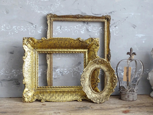 Large Ornate Gilt Wood Picture Frame: Hollywood Regency Wall Deco, Oval or Rectangle Gold Frame