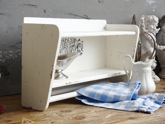 White Wood Mug Shelf, Rack, Mug Holder, Coffee Tea Cup Station 2 tier Shelf, Mini Trinket Display, Double Kitchen Floating Shelf Towel Bar
