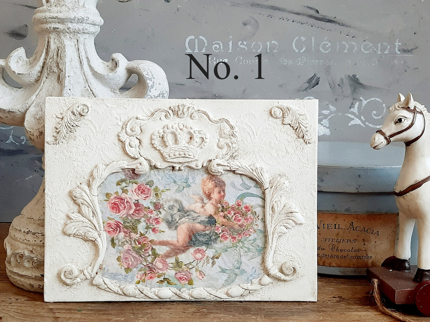 Putty Angel Cherub Wall Panel, French Decor, Cherub Picture, Shabby Chic Decor, Ornate Antique Style Cherub Wall Plaque