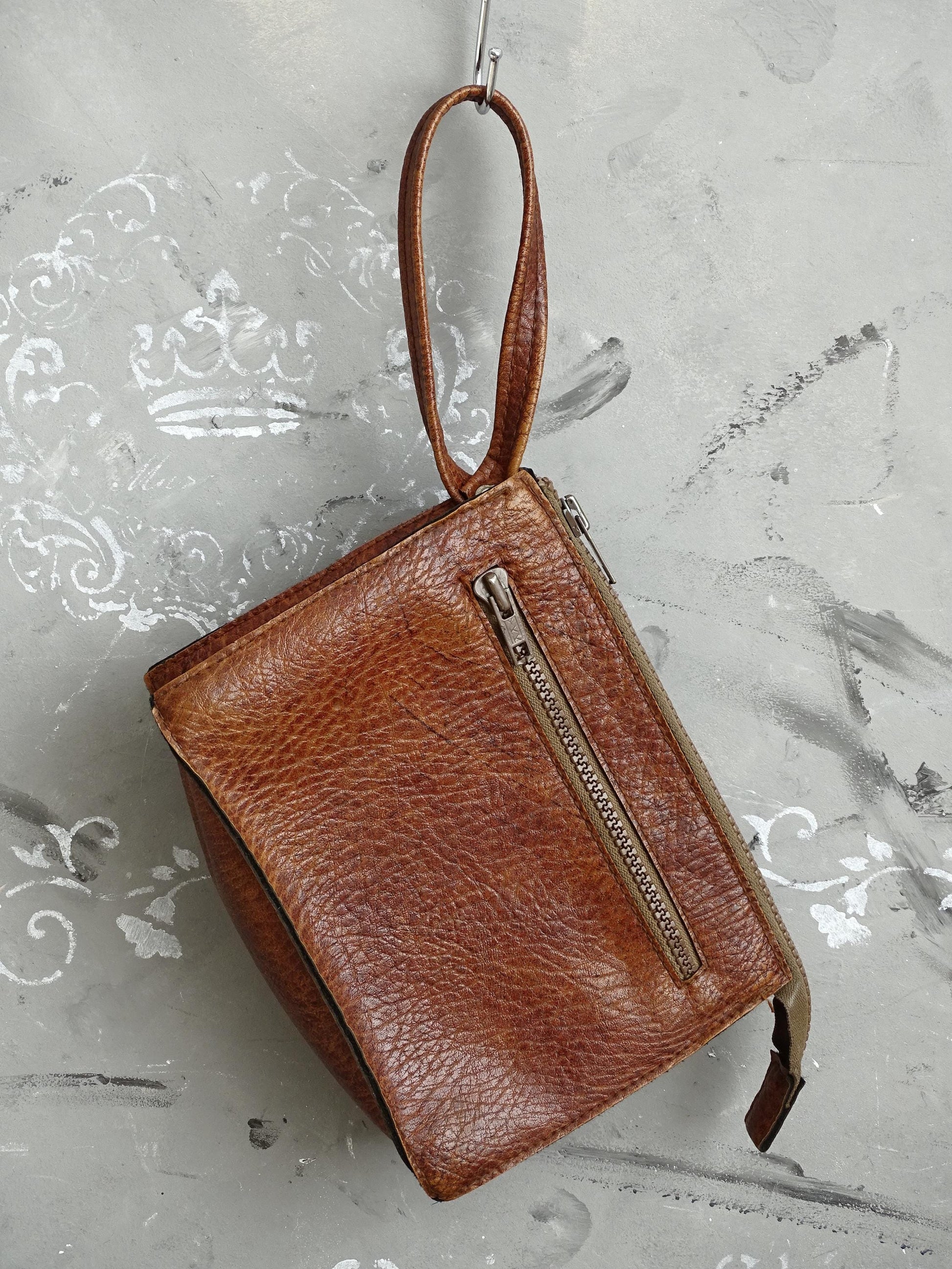 Brown Men Wristlet Faux Leather, Men Wrist Bag, Vegan Leather Clutch Purse, Retro Men Handbag, Men Wallet Satchel, Wrist Pouch, Gift for Him