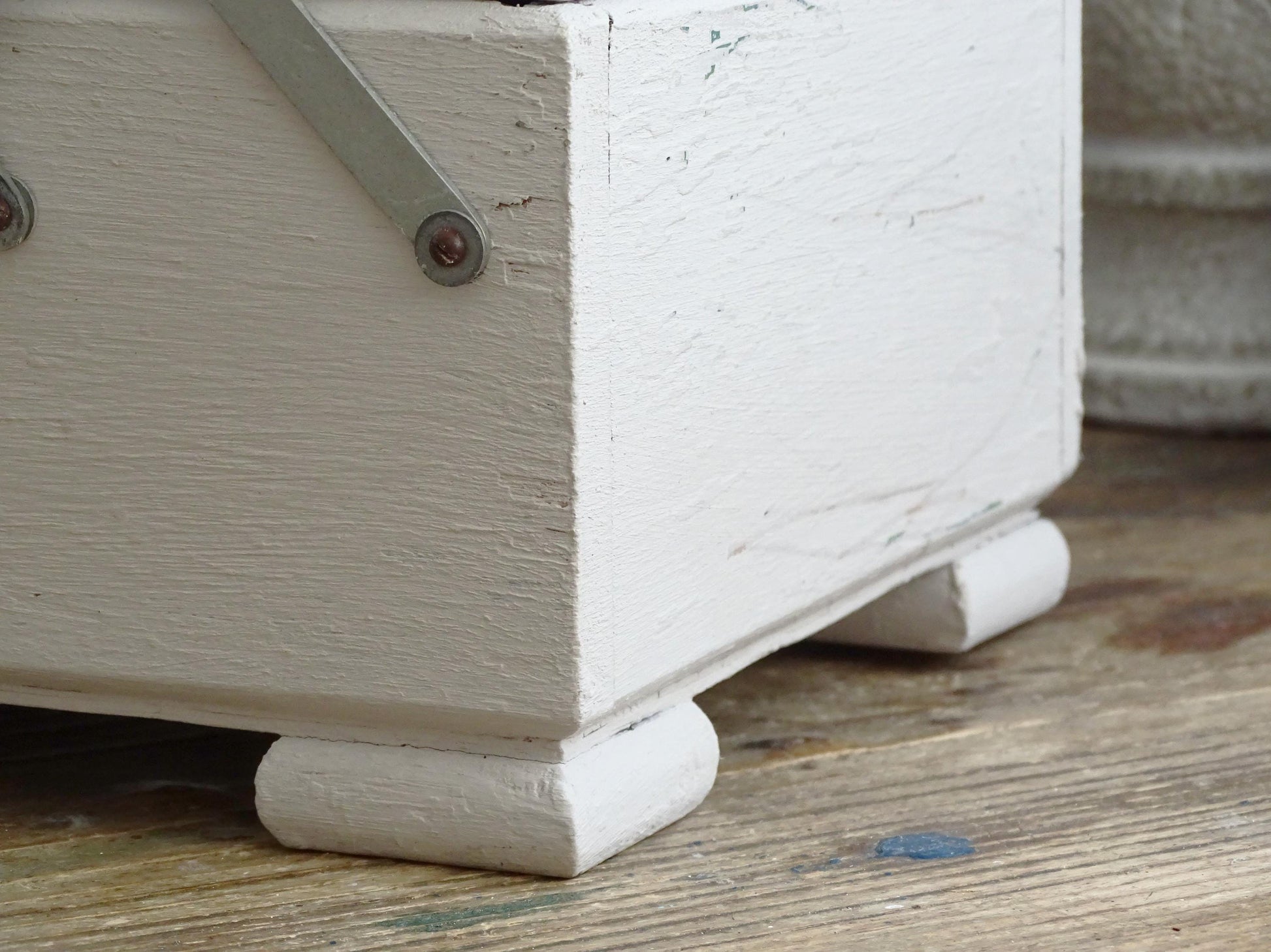 Antique Large Accordion Sewing Box: Shabby Chic Off White Wood Expandable Storage
