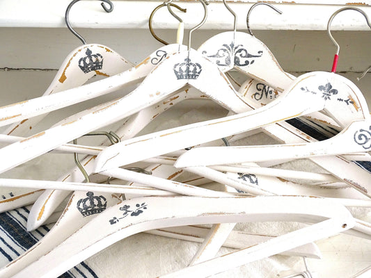 White Wood Clothes Hanger Crown, Painted Distressed Coat Pants Hanger, Shabby Chic Wedding Dress Hanger, Wedding Shower or Bridesmaid Gift