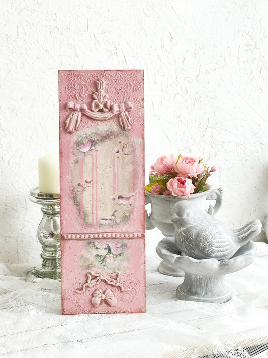 Handmade Pink Birds Wall Art, French Cottagecore Decor, 3D Floral Plaque